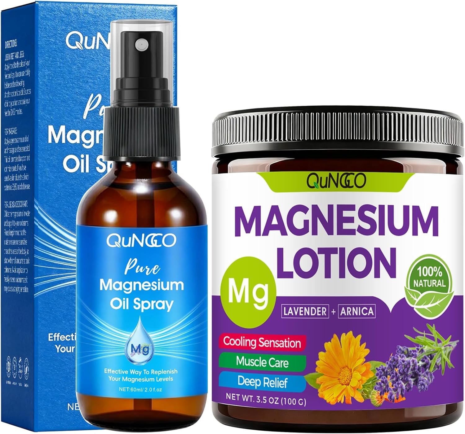 Magnesium Lotion & Pure Magnesium Oil Spray for Sleep, Leg, Muscle Relaxation Unscented, Less Itch, Magnesium Oil Spray with Magnesium Chloride,Lotion with Arnica and Lavender,Skin Friendly