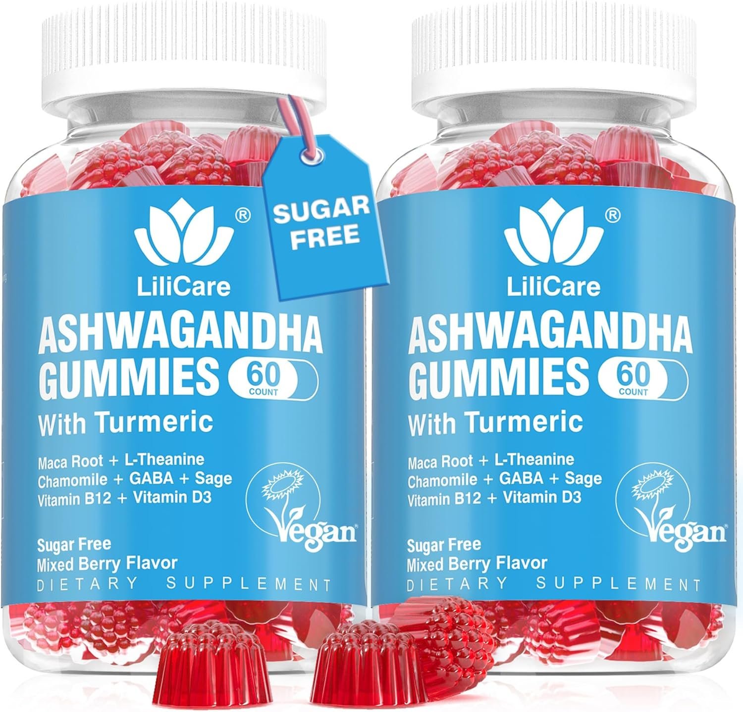 Ashwagandha Gummies 2000mg for Women Men – Sugar Free, Vegan – Organic Ashwagandha Root Extract Supplements Gummy & Vitamin D3, B12 and Turmeric, Promote Relaxation, Mixed Berry Flavor, 120 Count
