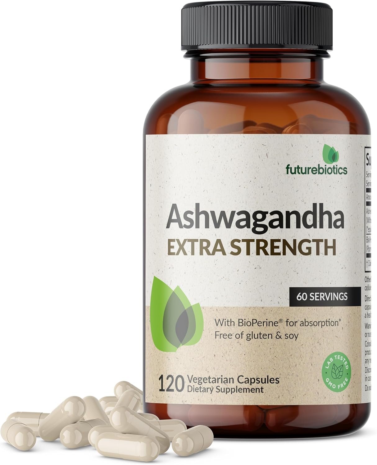Futurebiotics Ashwagandha Extra Strength Stress & Mood Support with BioPerine – Non GMO Formula, 120 Vegetarian Capsules