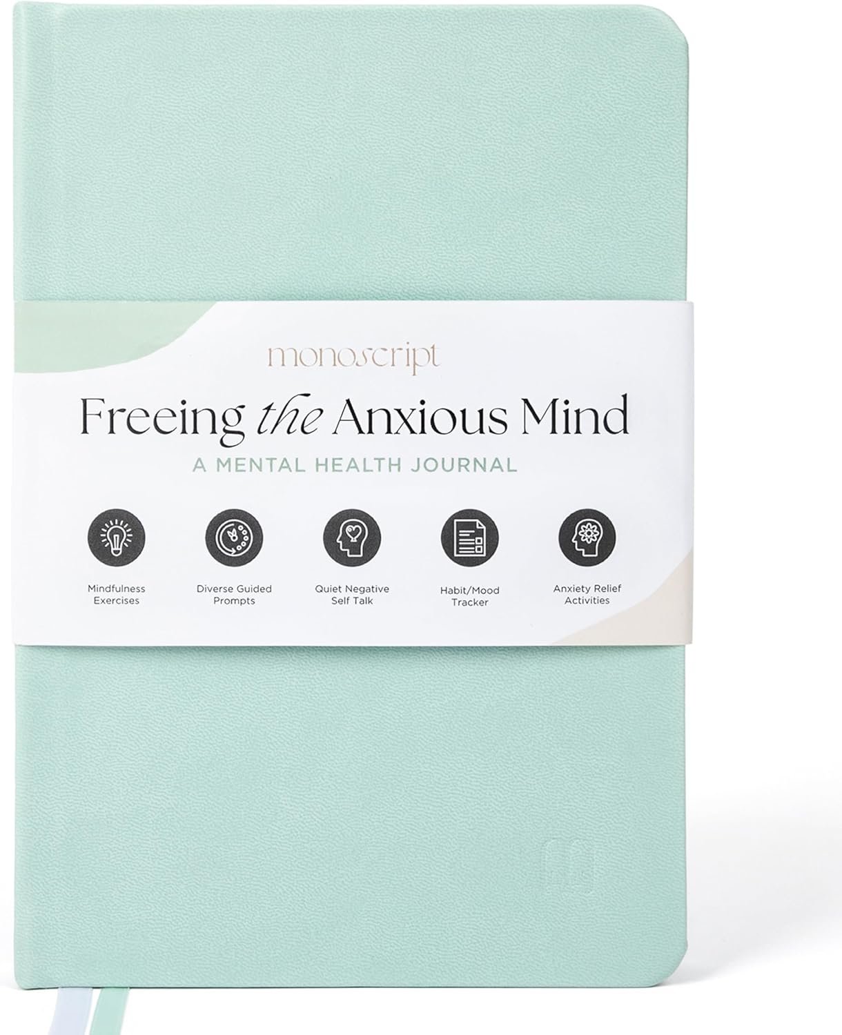 Monoscript 90-Day Guided Anxiety Journal for Women, Journal with Prompts for Mindfulness, Mental Health, Self-Care & Gratitude, Vegan Leather, Stress Relief & Inner Strength, Habit Tracker