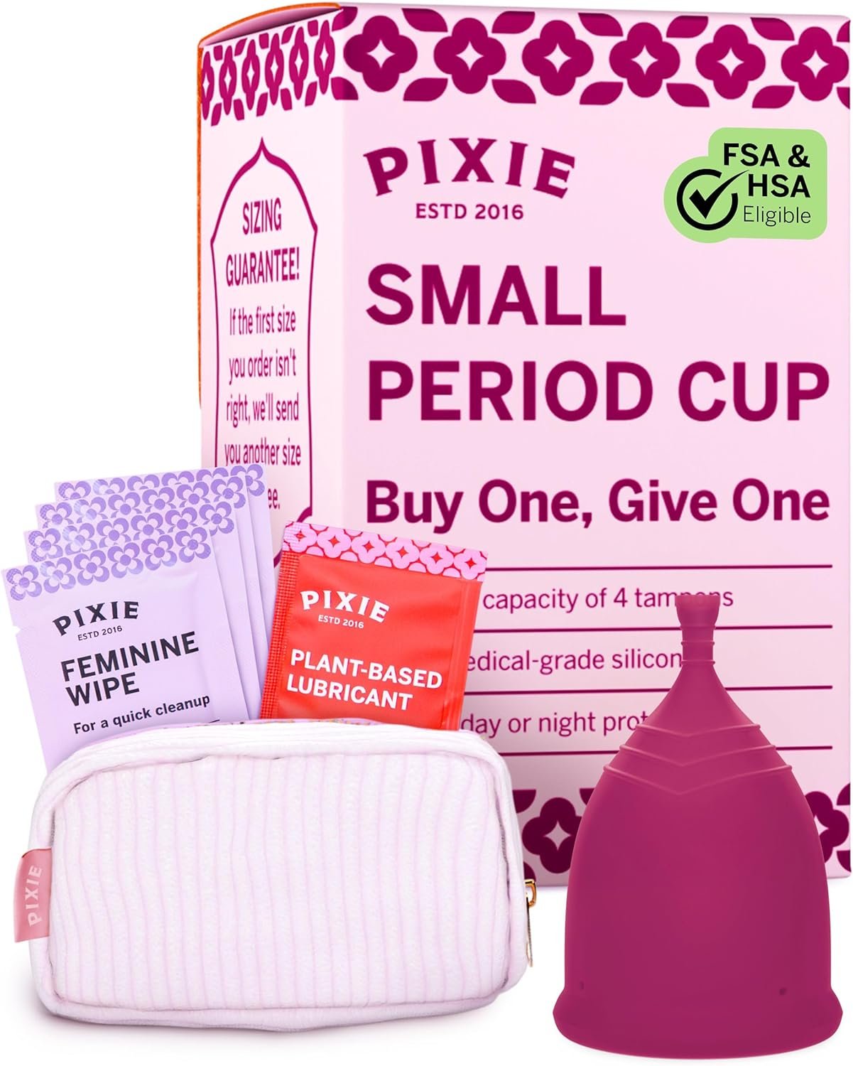Pixie Cup – Soft, Safe, Reusable Menstrual Cup – Ranked 1 for The Best Tampon Alternative – 100% Medical-Grade Silicone Period Cup for Feminine Care – Buy One We Give One (Plum, Small)