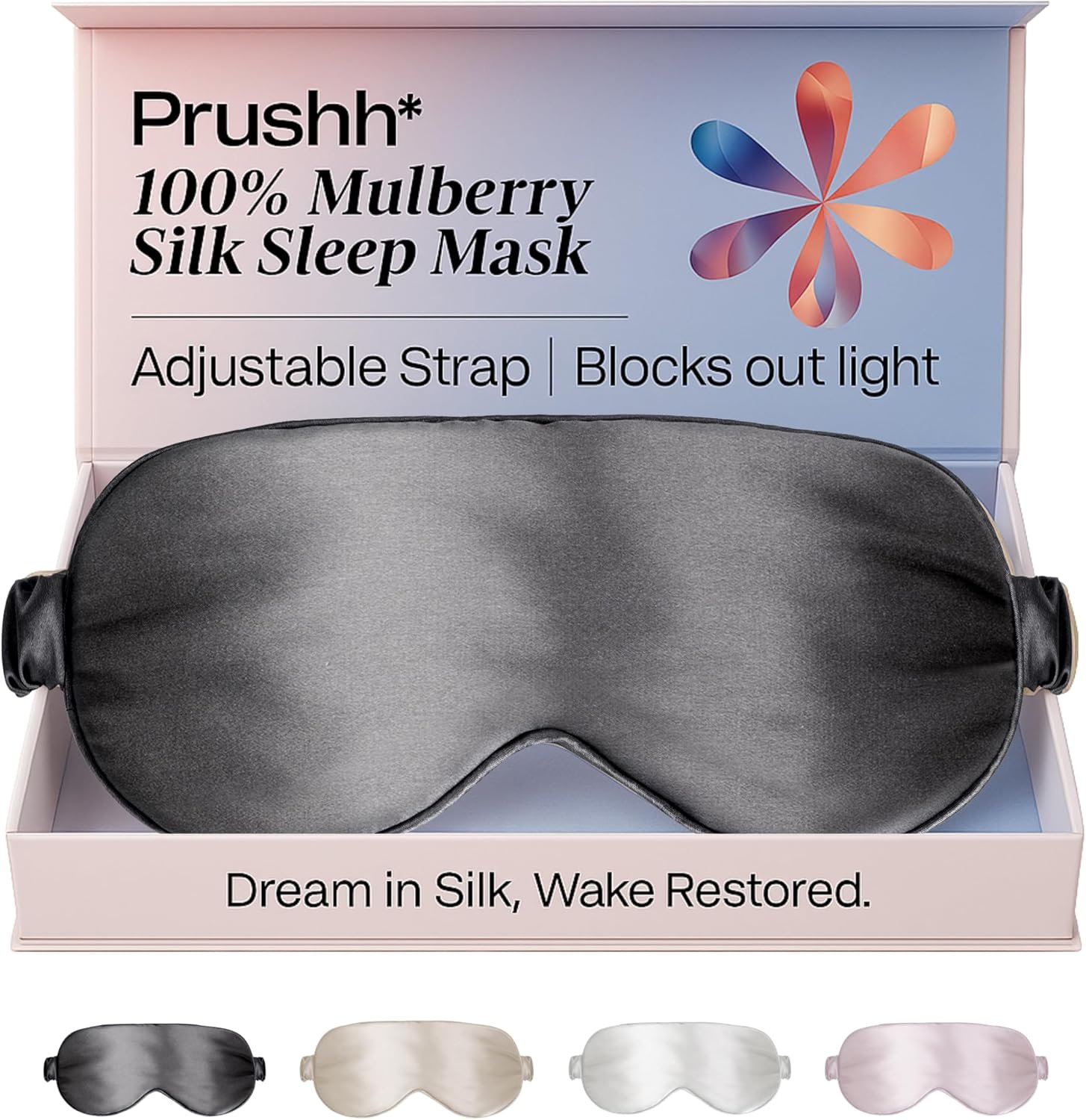 Adjustable Blackout Silk Sleep Mask – Luxurious 100% Pure Mulberry Eye Mask for Restful Sleep & Travel, Hypoallergenic, Cooling, for Women & Men, Grade 6A Silk (Charcoal Grey)