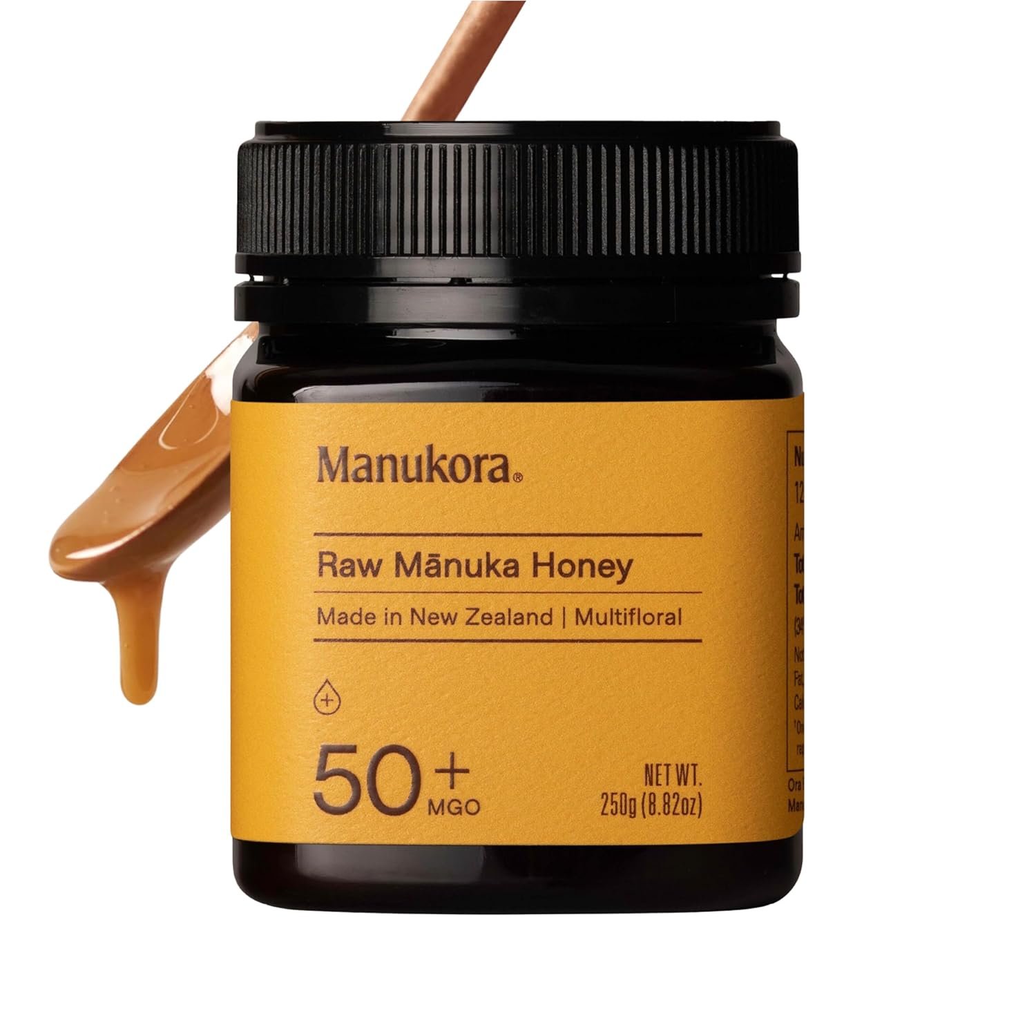 Manukora Raw Manuka Honey MGO 50+, New Zealand Honey, Superfood, 2000+ Natural Compounds, Non-GMO, 3rd-Party Tested, Glyphosate Residue Free, Traceable Hive-to-Hand, Immune and Daily Wellness Support, 250g