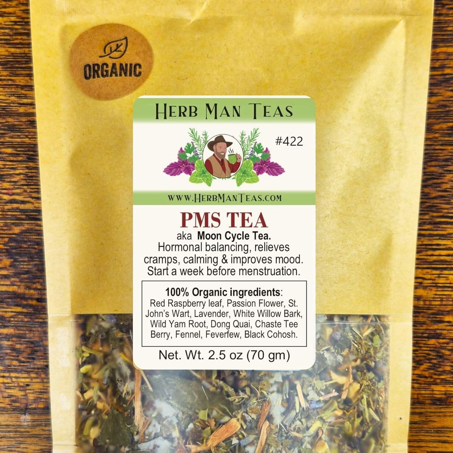 MOON CYCLE PMS TEA – Period Tea for Monthly Comfort & Healthy Cycle Support – Chaste Tree Berry, Red Raspberry Leaf & Dong Quai Herbal Blend – Organic Loose Leaf – Formulated by Master Herbalist