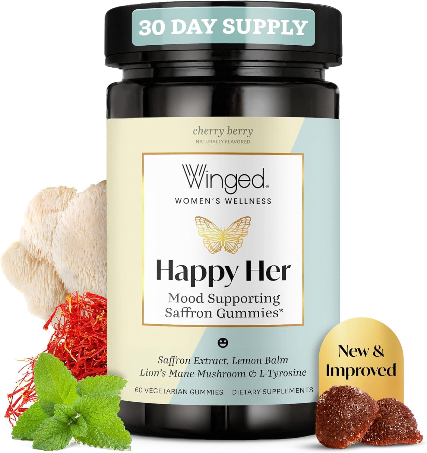 Winged Wellness Multivitamin Gummies for Teen Girls – Teen Vitamins for Mood & Hormonal Health – Vegan Gummy Supplement with Chaste Tree, Lemon Balm, L-Theanine, & Huperzine A – 60 Gummies
