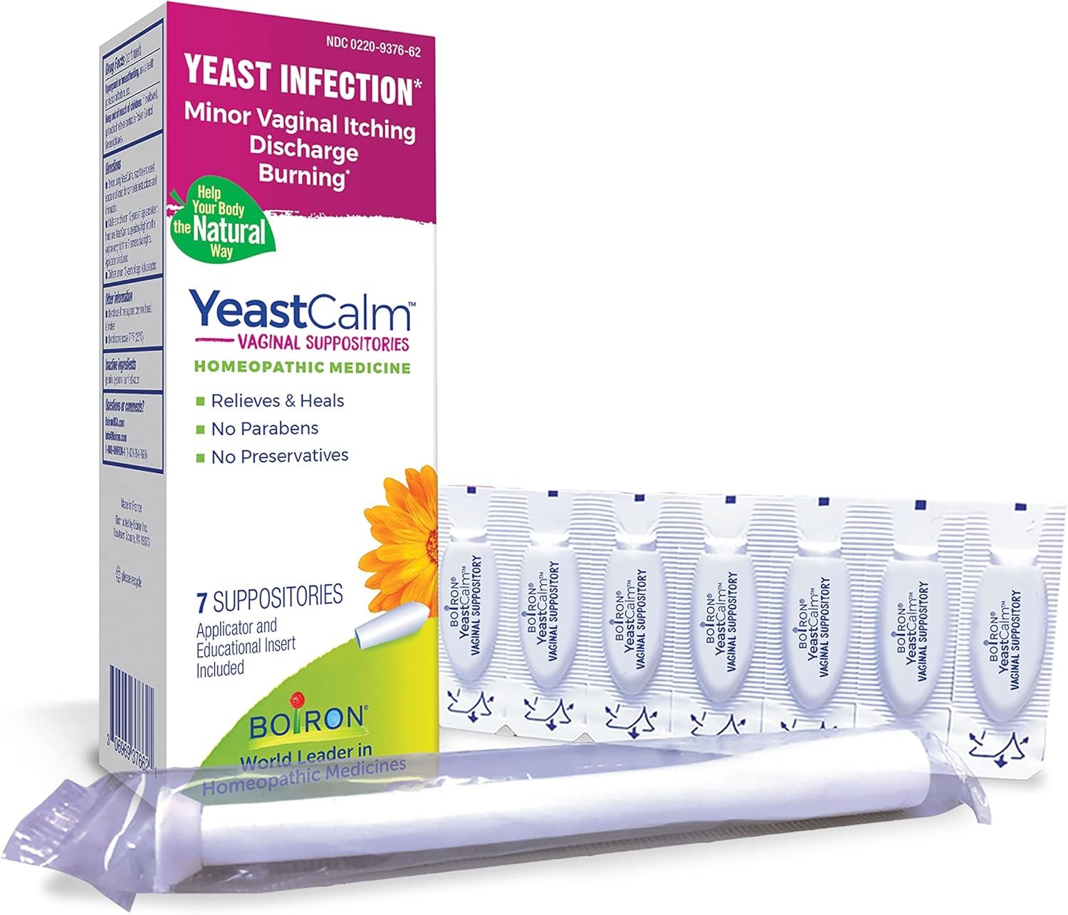 Boiron YeastCalm Homeopathic Suppositories for Yeast Infections, Burning, Discharge, and Minor Vaginal Itching – 7 Count