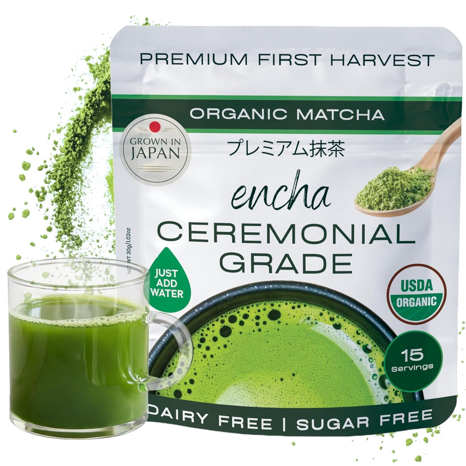 Encha Matcha – Ceremonial Grade Matcha Powder, Organic First Harvest Japanese Green Tea Powder, Tea From Uji, Japan (30g/1.06oz)