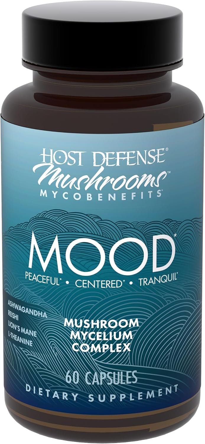 Host Defense MycoBenefits Mood* Capsules – Healthy Mind Support with Lion’s Mane, L-Theanine & Ashwagandha – Relaxing & Calming Supplement – 60 Capsules (30 Servings)