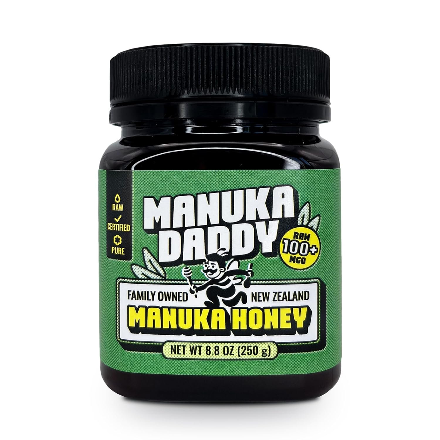 Manuka Daddy – Raw & Certified, MGO 100+ Manuka Honey, 100% Pure, Non-GMO, Direct from New Zealand, Daily Wellness, Family-Owned, 8.8oz (250g)