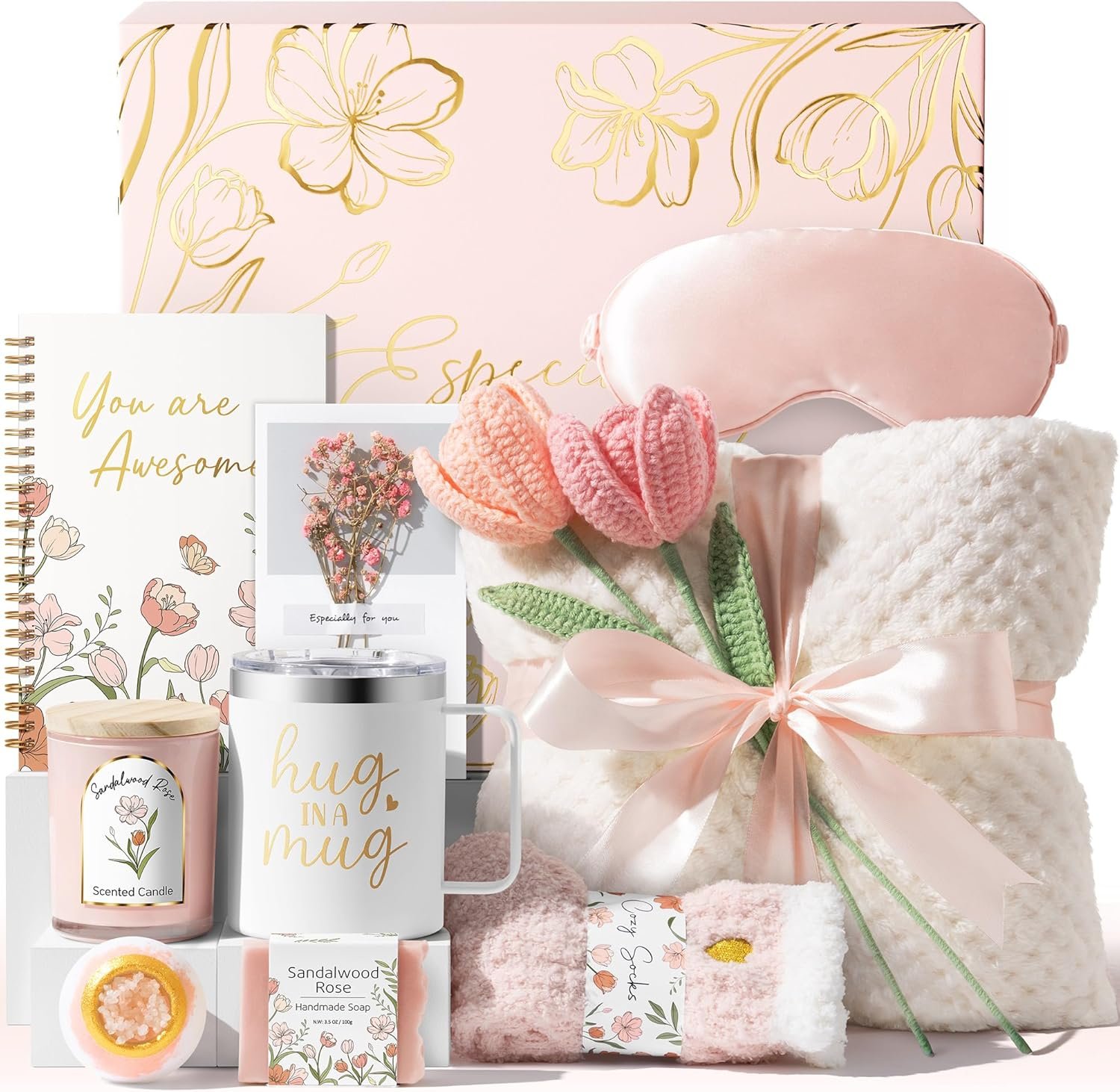 Birthday Gifts for Women Self Care Package, Get Well Soon Gift Baskets for Women Spa Gifts Set, Unique Christmas Thinking of You Inspirational Sympathy Gift Baskets for Mom Her Wife Best Friend Sister