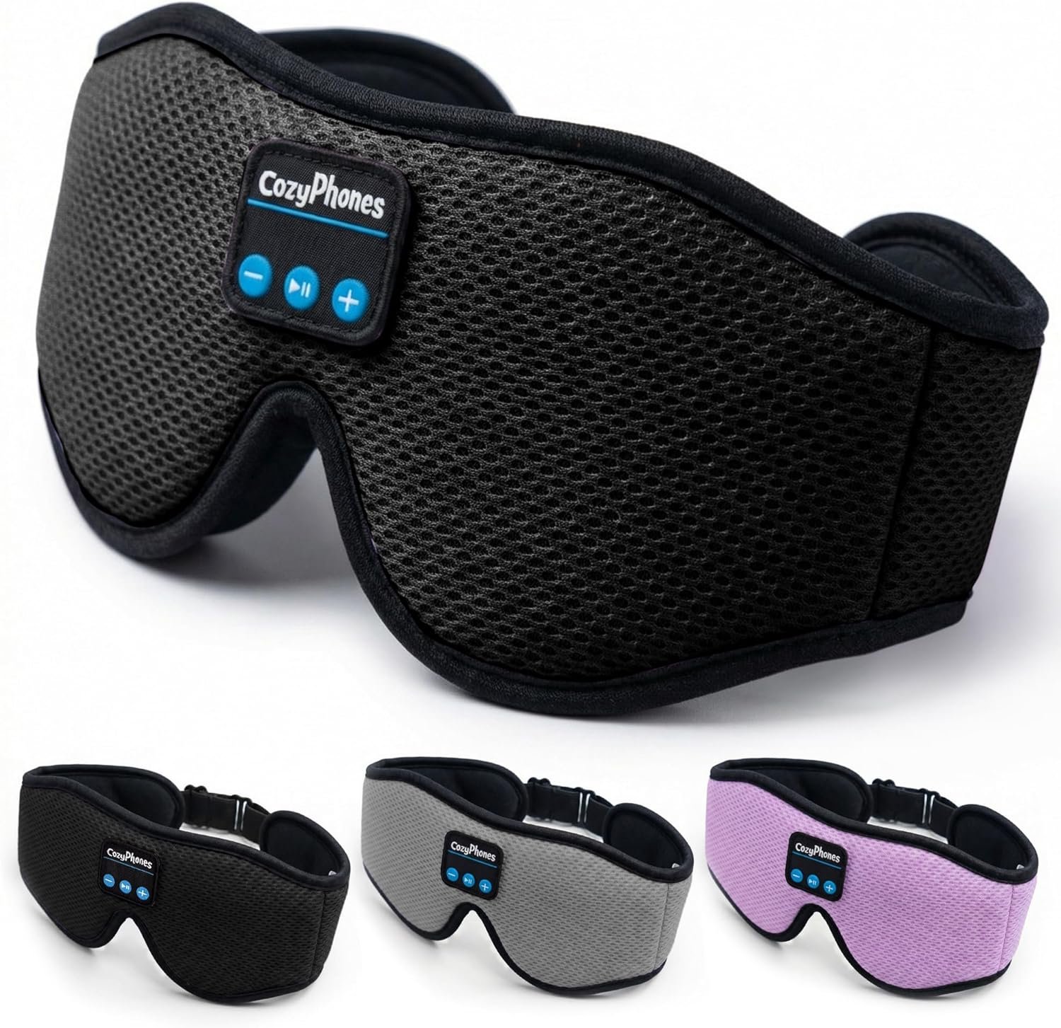 CozyPhones Bluetooth Sleep Mask Headphones for Adults – Wireless Sleep Headphones for Side Sleepers, Breathable Eye Mask for Travel, Meditation & Tinnitus Support – Black