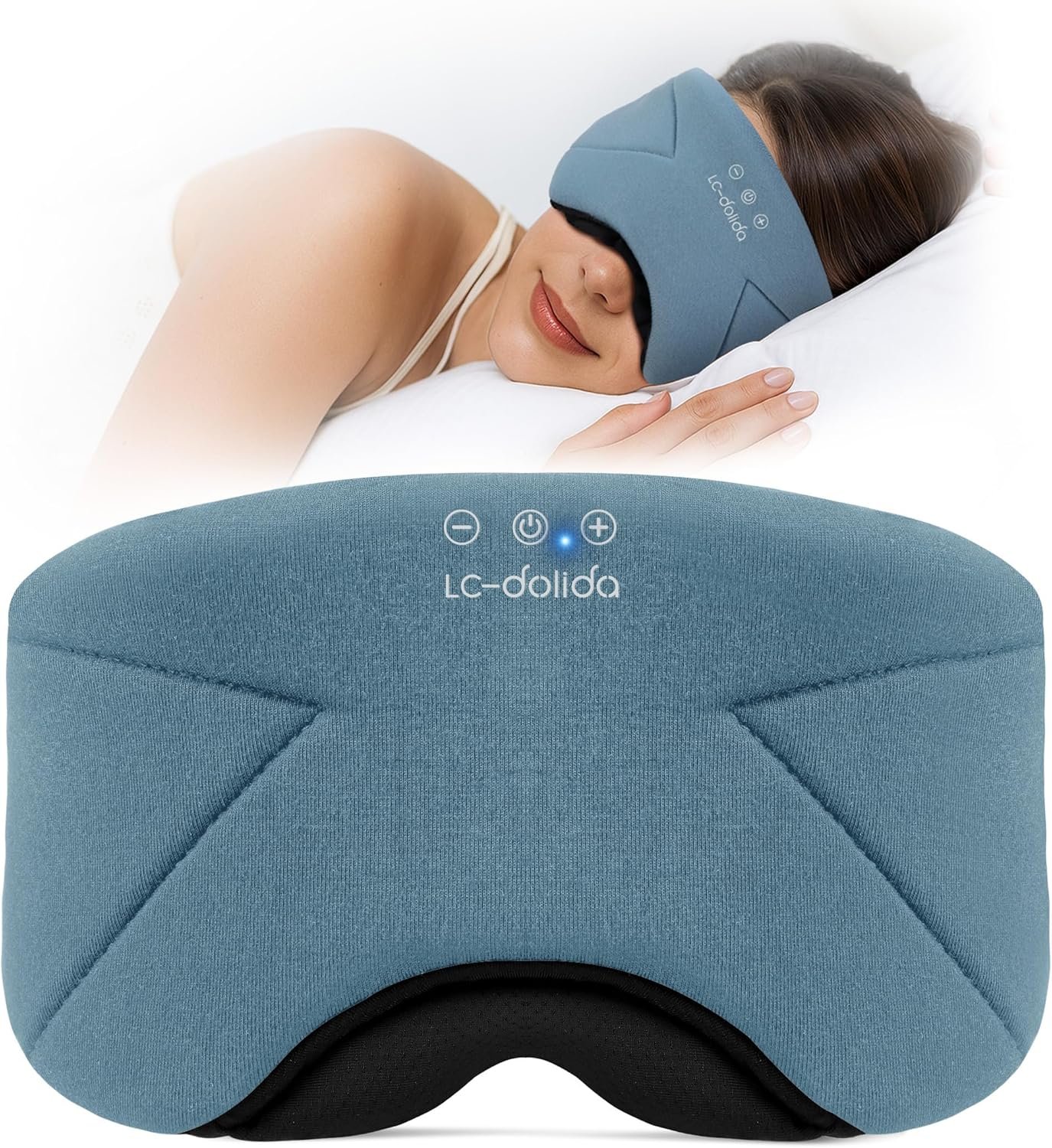 Sleep Mask with Headphones Bluetooth 5.4, LC-dolida Wireless Music Eye Mask for Sleeping Headphones with Soft Bamboo Cotton Cooling Breathable,Ultra-Thin Stereo Speaker for Side Sleepers – Ash Blue