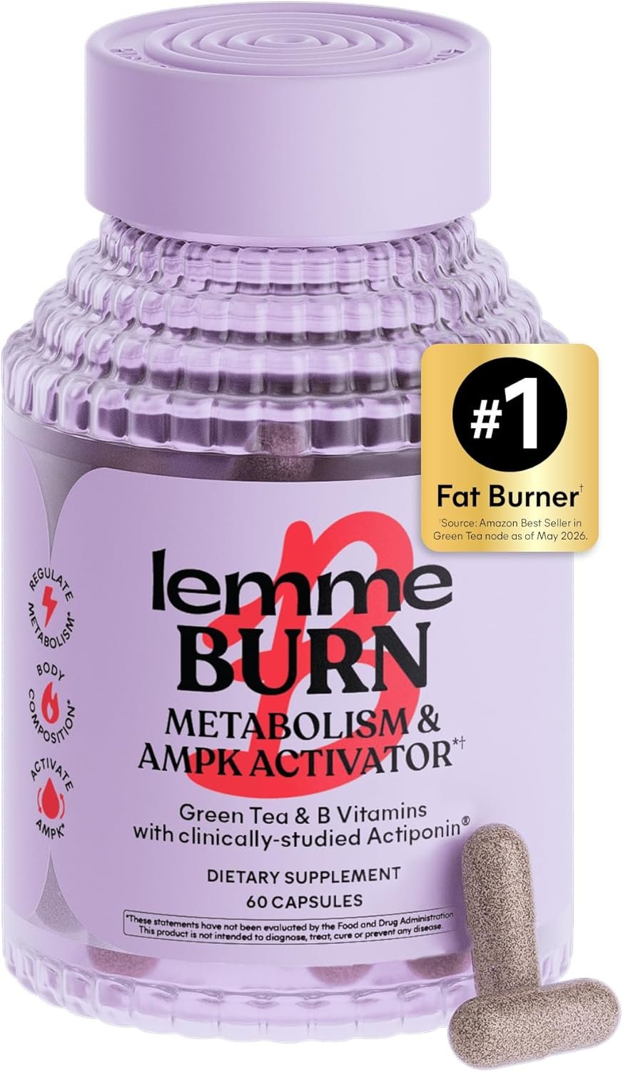 Lemme Burn – Metabolism, Belly Fat Burning + AMPK Activating Supplement for Men & Women w/Clinically Studied Actiponin Gynostemma, Green Tea Extract, Vitamins B6 & B12 – Gluten Free, 60 Count